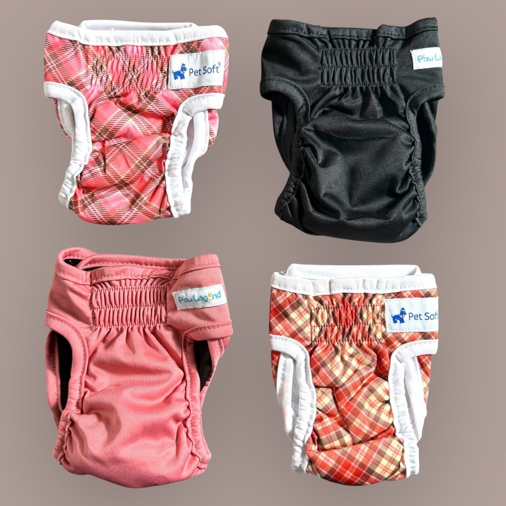 Pet Diapers Female Dog Doggie Sanitary Nappies Plaid Black Pink XS Set of 4